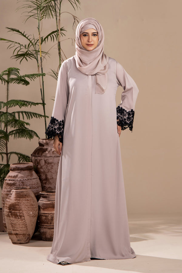 Beige Stone Lace Abaya