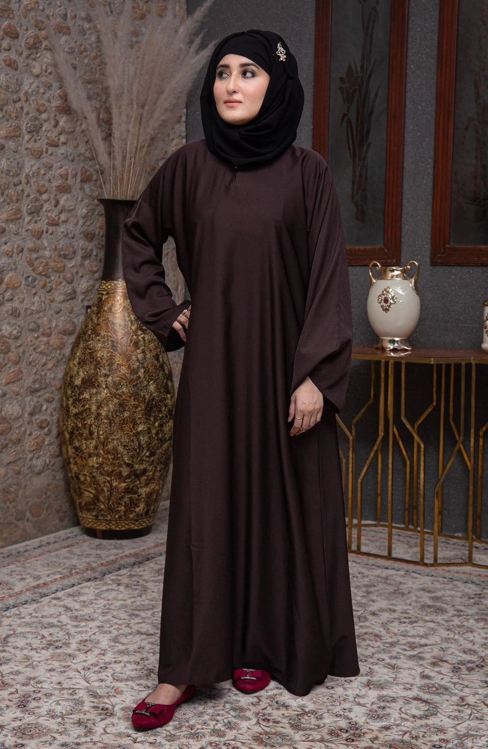 Chocolate Brown Plain Straight Closed Abaya - Malbus