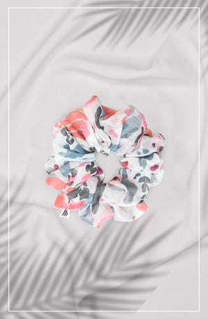 Abstract White Floral Scrunchie