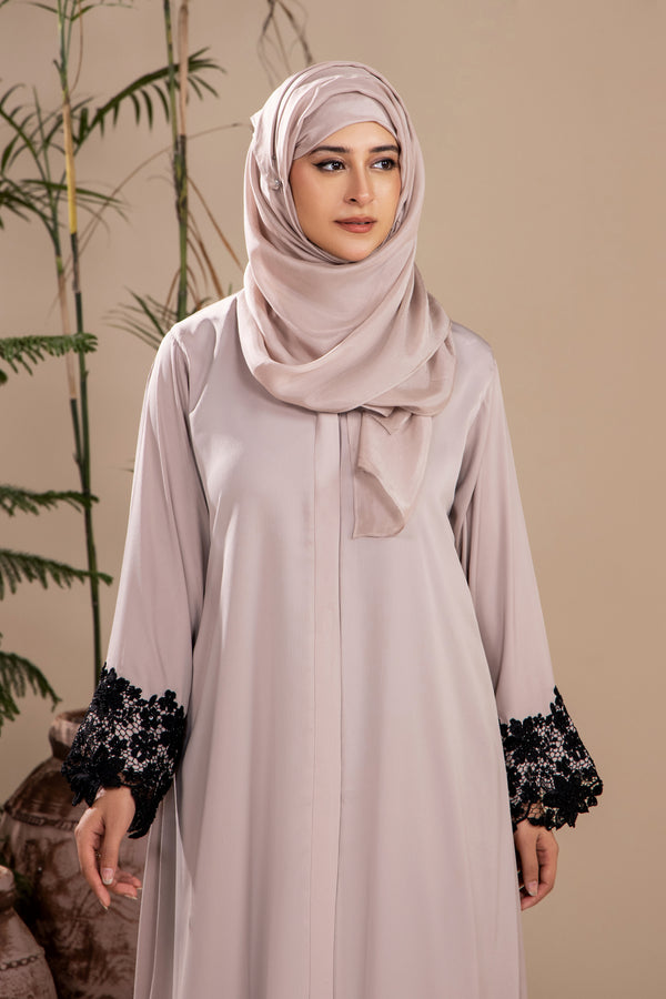 Beige Stone Lace Abaya