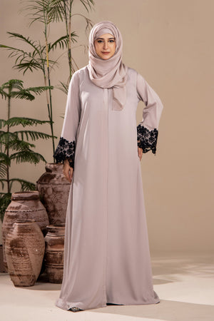 Beige Stone Lace Abaya