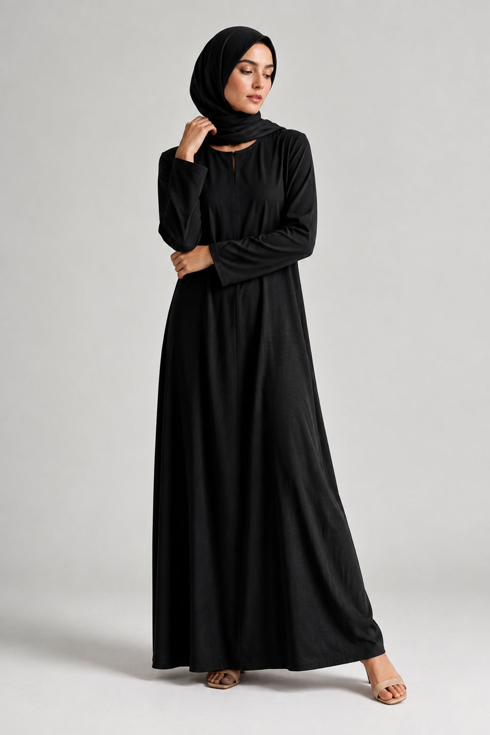 Black Full-Sleeve Slip Dress