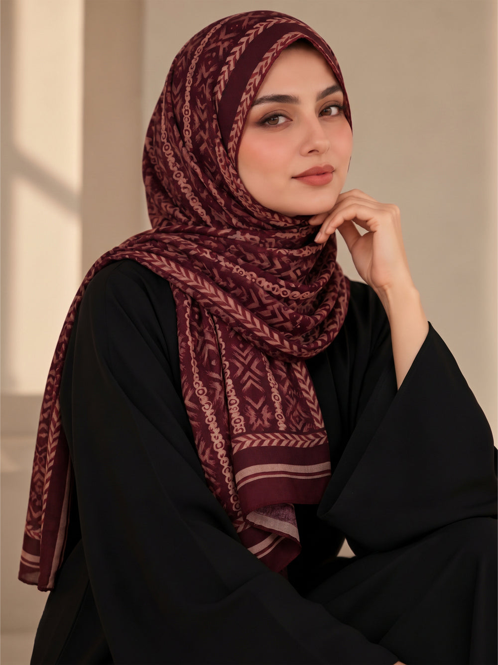 Burgundy Aztec Luxe Lawn Hijab