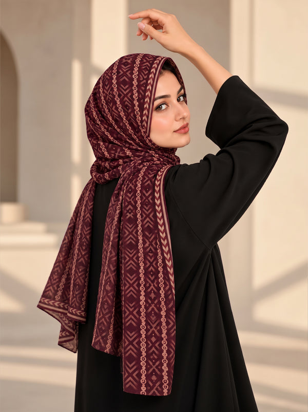 Burgundy Aztec Luxe Lawn Hijab
