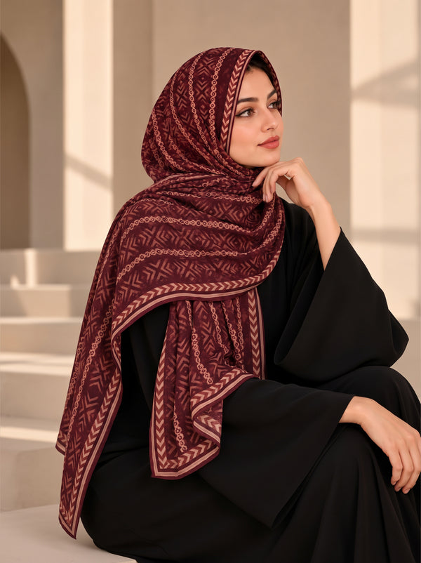 Burgundy Aztec Luxe Lawn Hijab