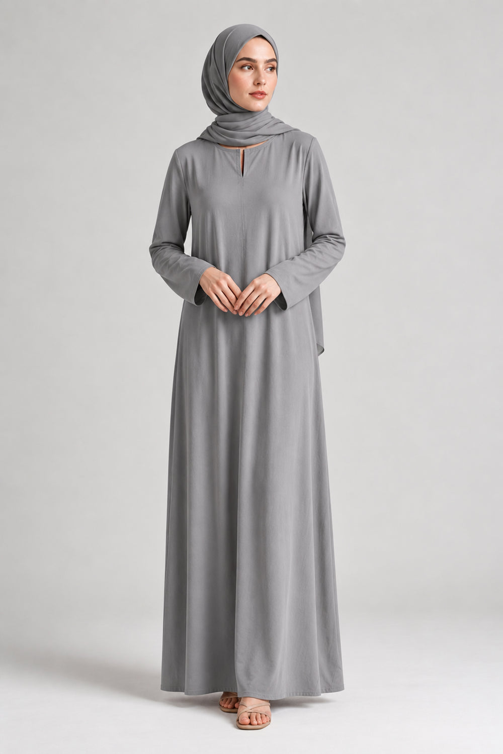 Grey Full-Sleeve Slip Dress