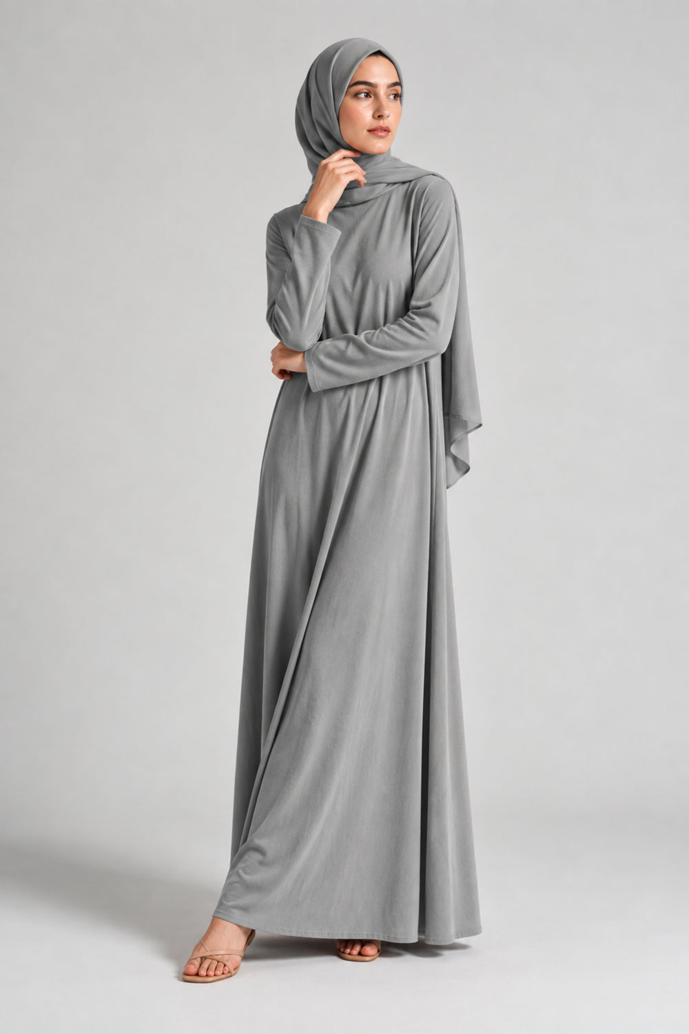 Grey Full-Sleeve Slip Dress