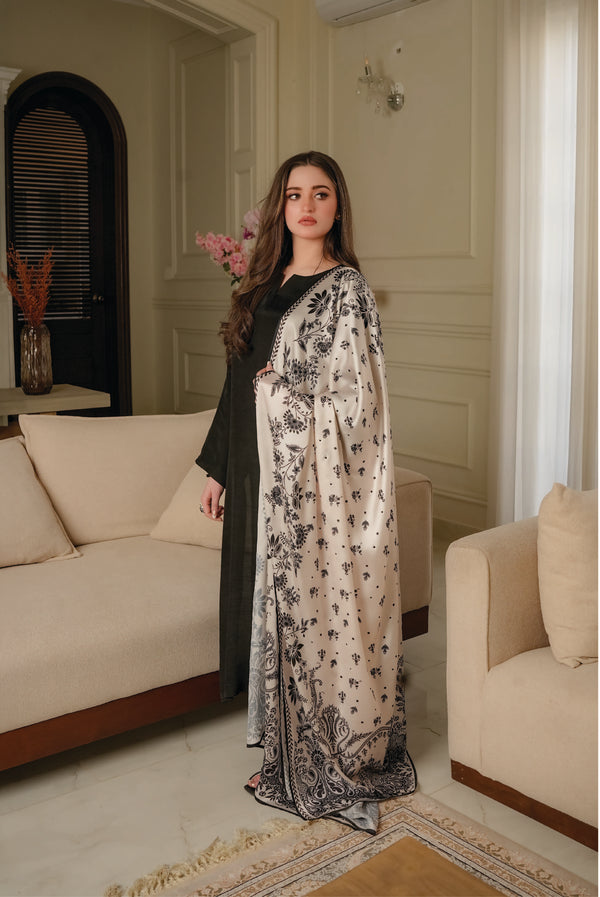 Ivory Noir Silk Shawl