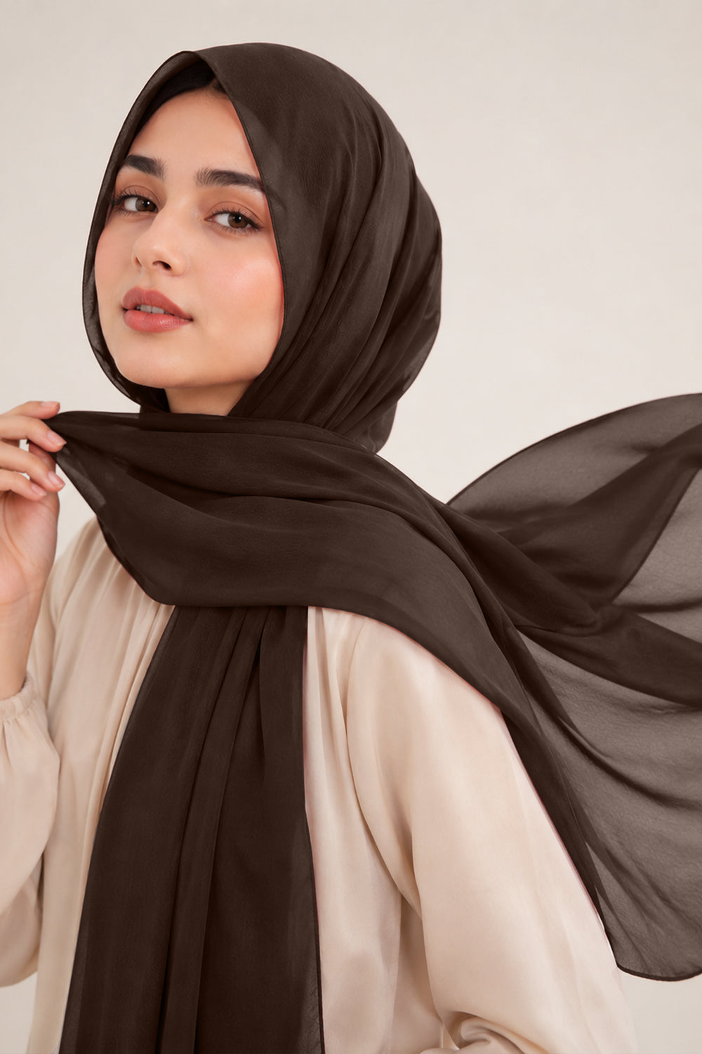 Hijab en mousseline de soie de luxe - Cacao