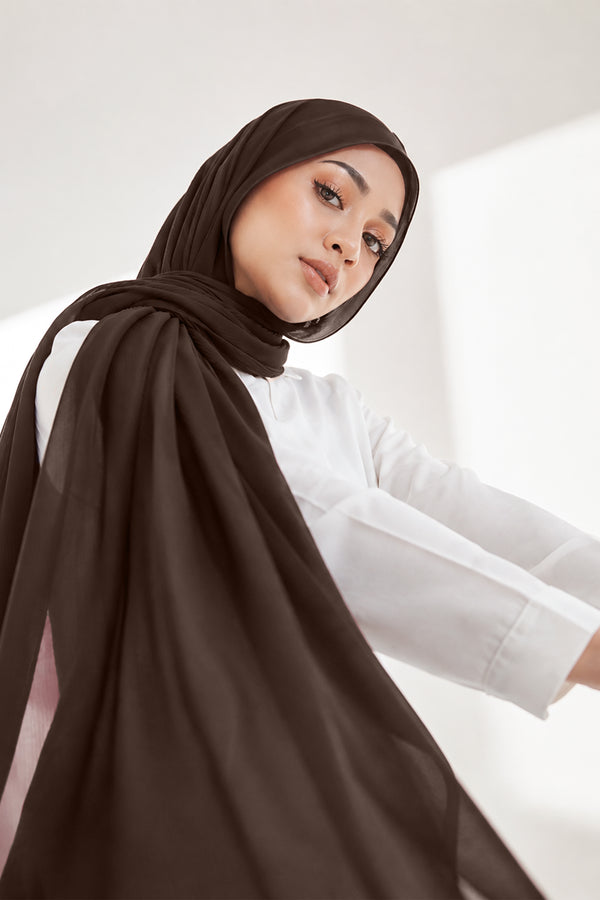 Hijab en mousseline de soie de luxe - Cacao