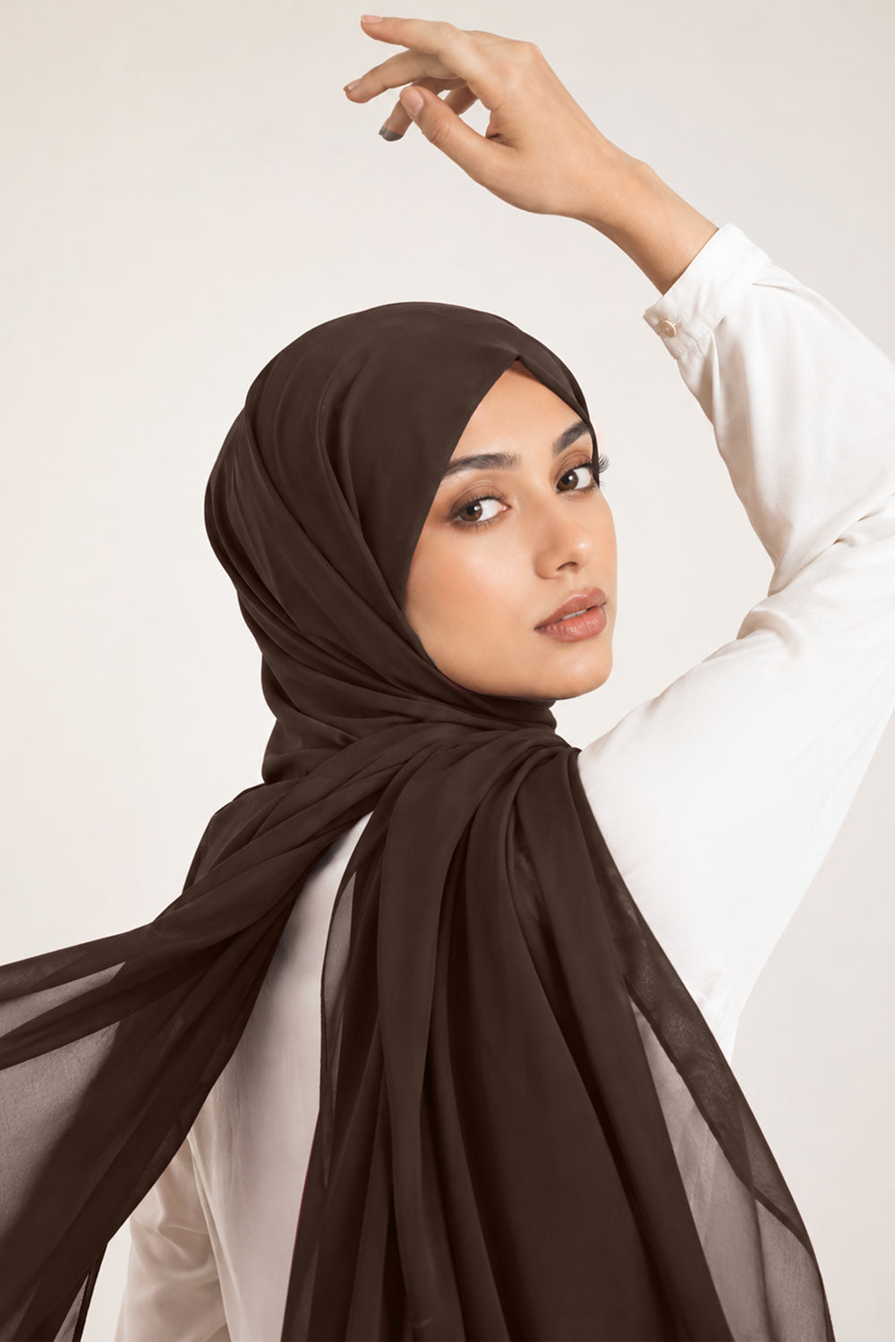 Hijab en mousseline de soie de luxe - Cacao