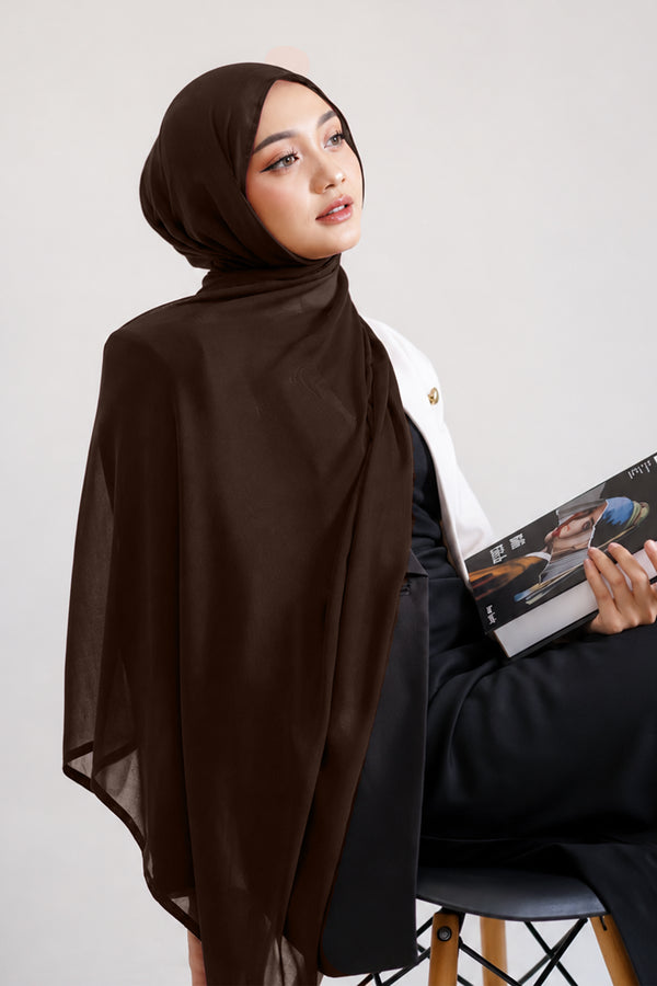 Hijab en mousseline de soie de luxe - Cacao