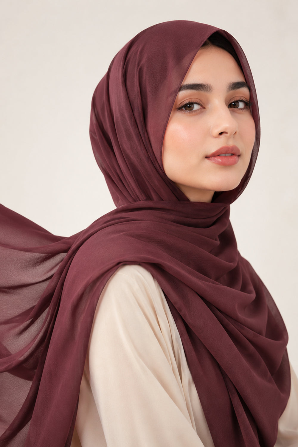 Hijab en mousseline de soie de luxe - Figue
