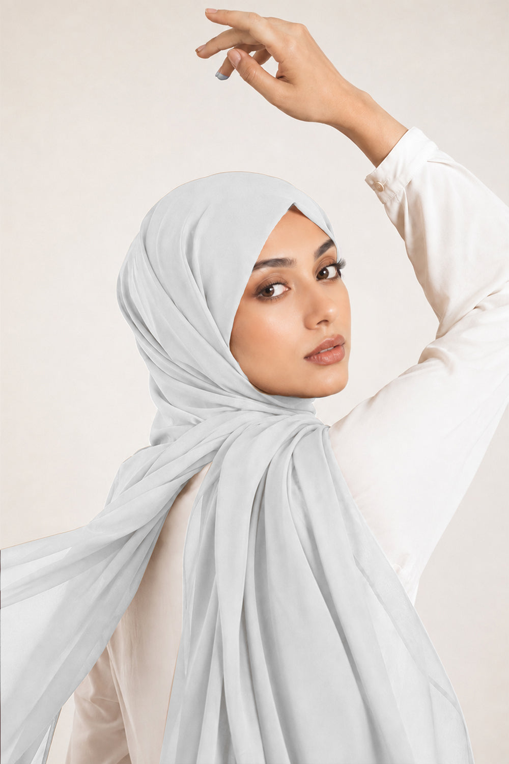 Hijab en mousseline de soie de luxe - Ivoire