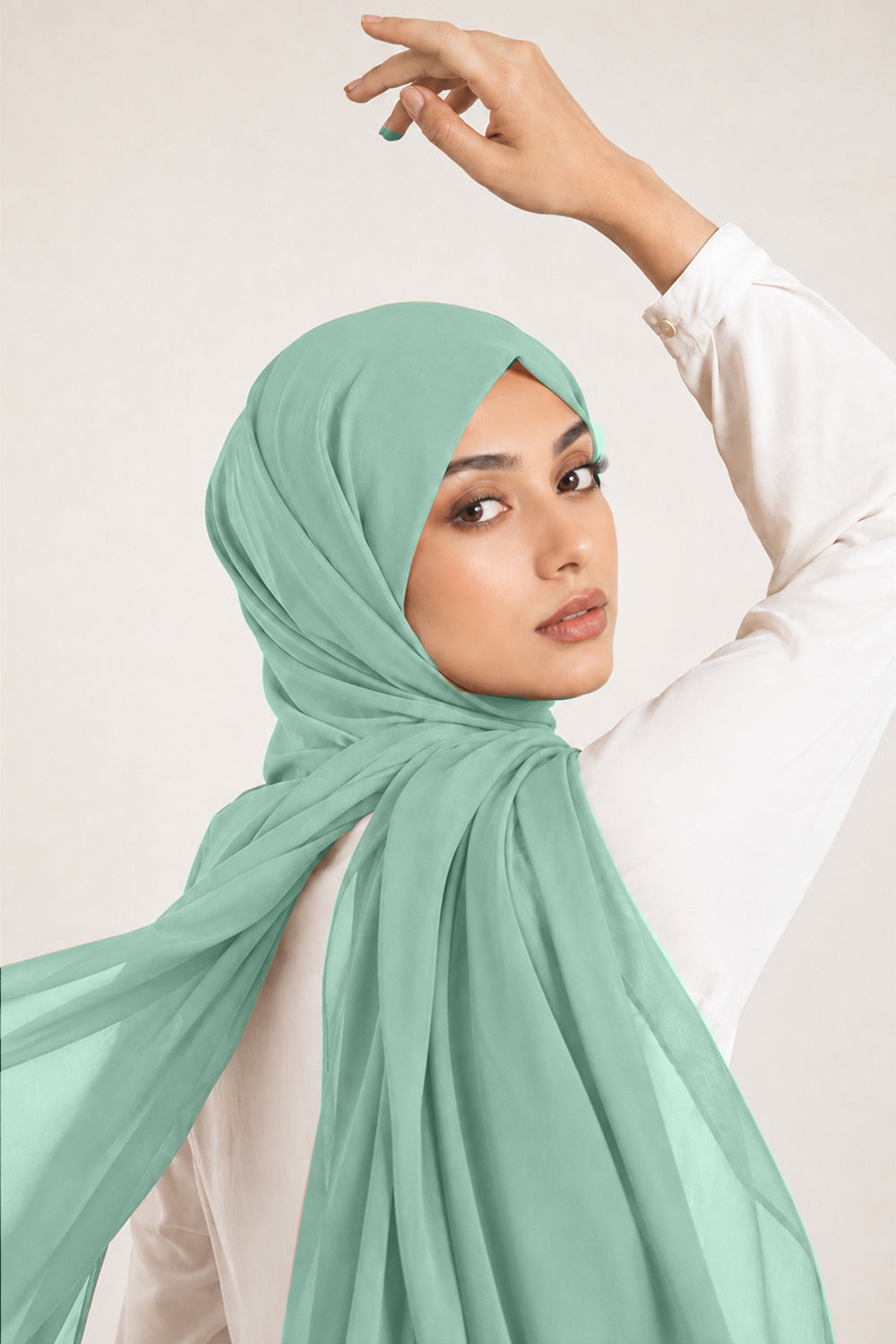 Hijab en mousseline de soie de luxe - Bleu brumeux