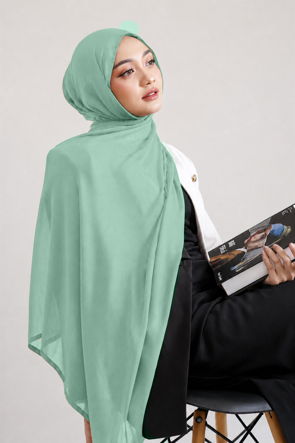 Hijab en mousseline de soie de luxe - Bleu brumeux