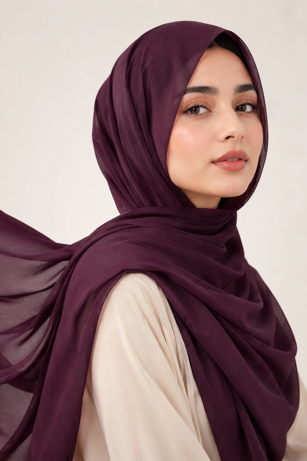 Hijab en mousseline de soie de luxe - Prune