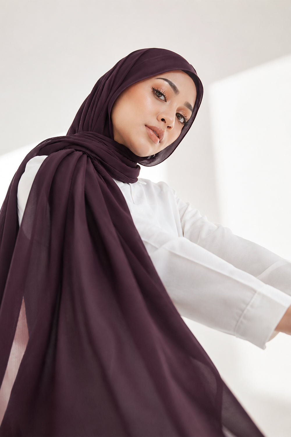 Hijab en mousseline de soie de luxe - Prune