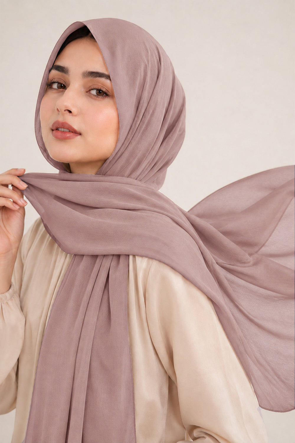 Hijab en mousseline de soie de luxe - Rose poudré