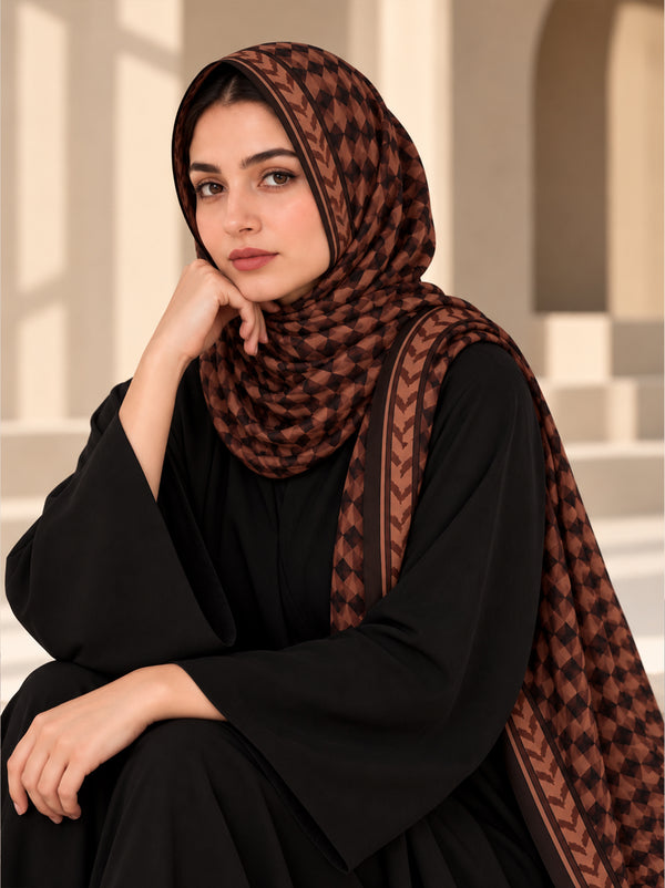 Mocha Geo Luxe Lawn Hijab