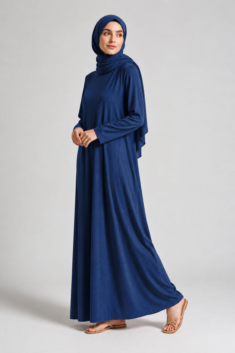 Navy Blue Full-Sleeve Slip Dress