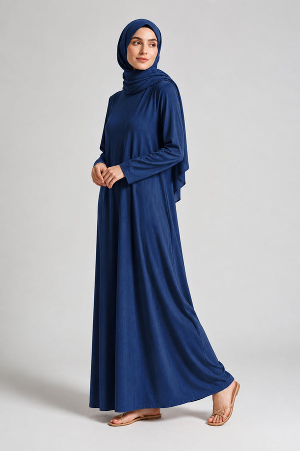 Navy Blue Full-Sleeve Slip Dress