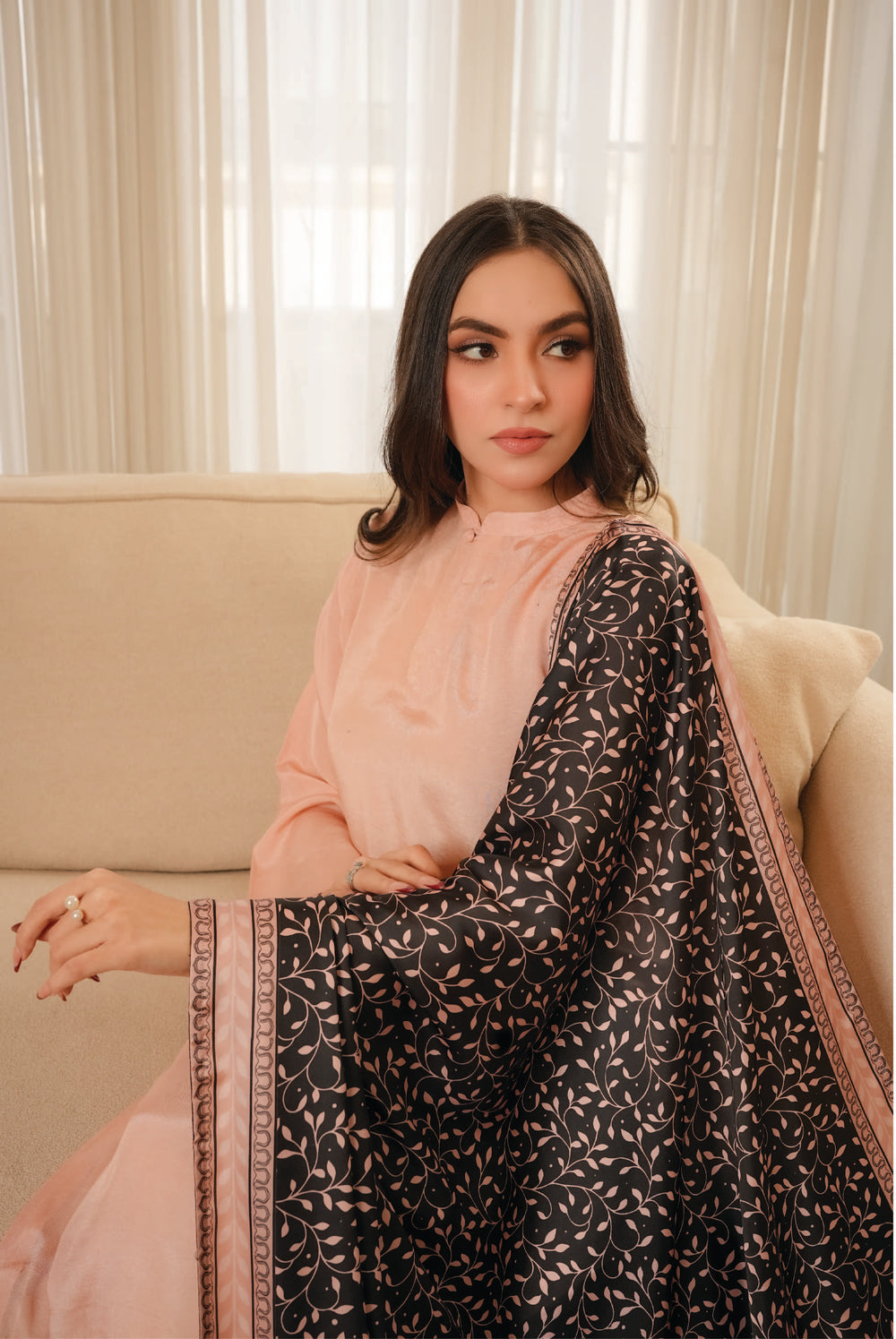 Noir Vine Silk Shawl