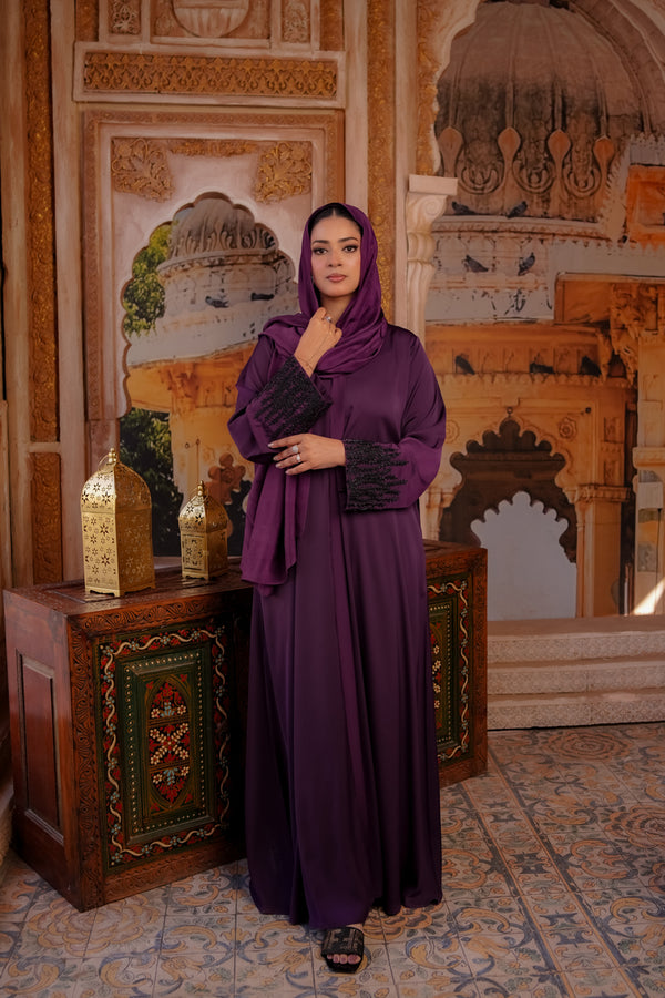 Plum Resham Embroidered Abaya