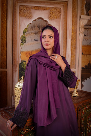 Plum Resham Embroidered Abaya