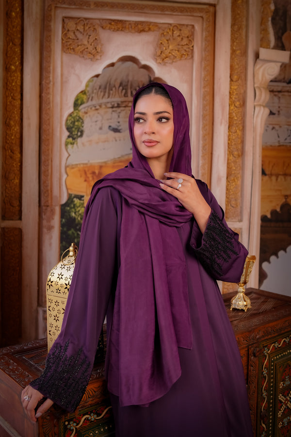 Plum Resham Embroidered Abaya