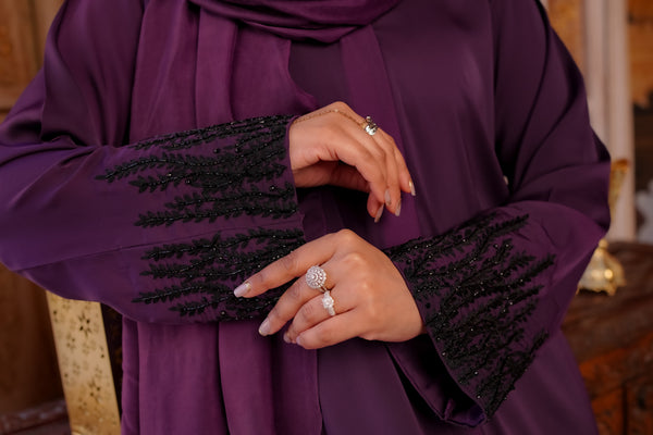 Plum Resham Embroidered Abaya