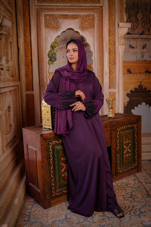 Plum Resham Embroidered Abaya