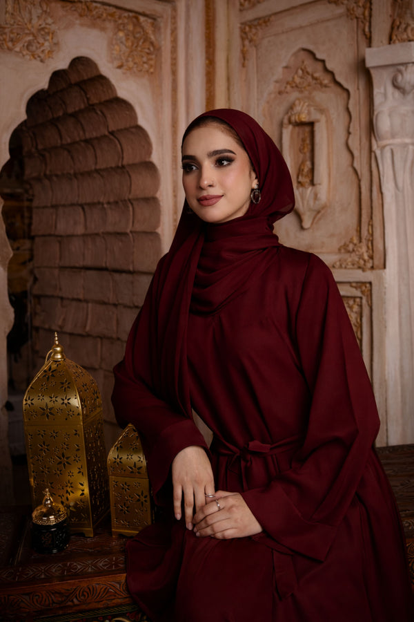 Premium Maroon Luxe Umbrella Cut Closed Abaya