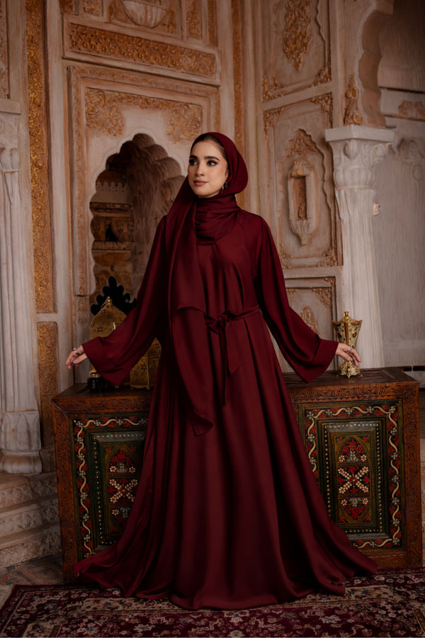 Premium Maroon Luxe Umbrella Cut Closed Abaya