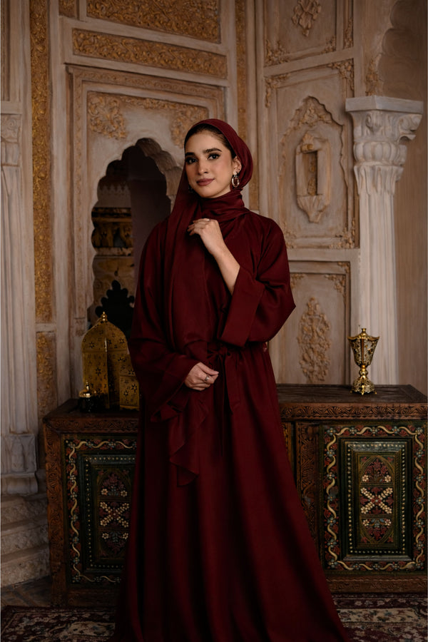 Premium Maroon Luxe Umbrella Cut Closed Abaya