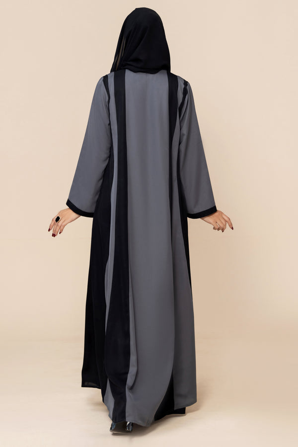 Slate Grey Panel Abaya - Malbus