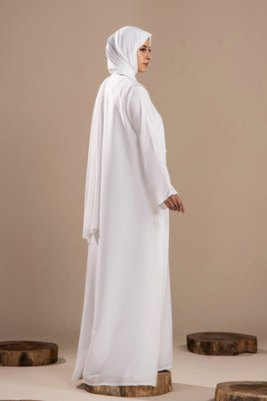 White -  Front Close Abaya