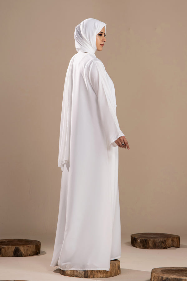 White -  Front Close Abaya