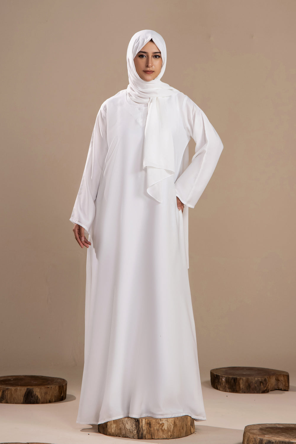 White -  Front Close Abaya