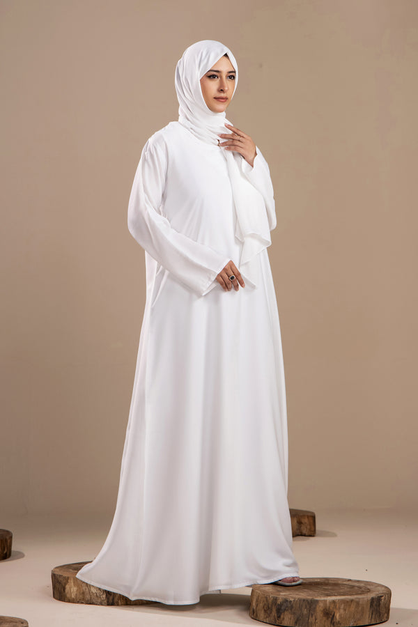 White -  Front Close Abaya