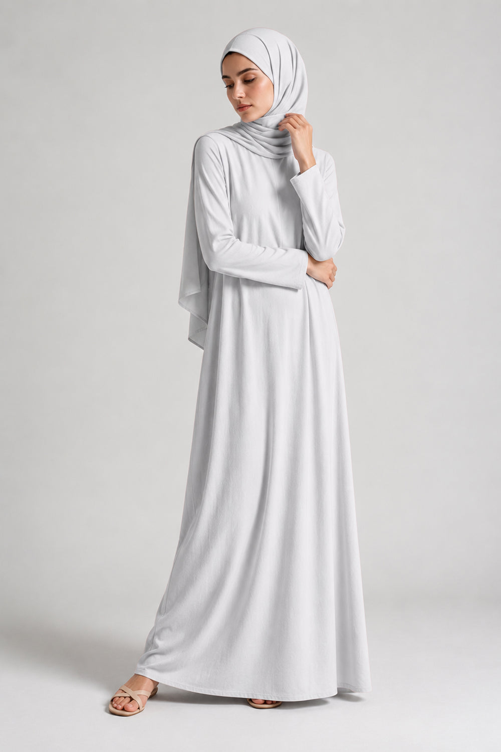 White Full-Sleeve Slip Dress