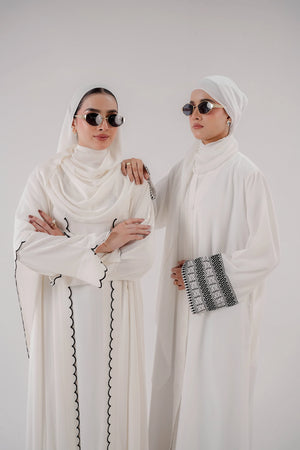 White Geometric Embroidered Abaya