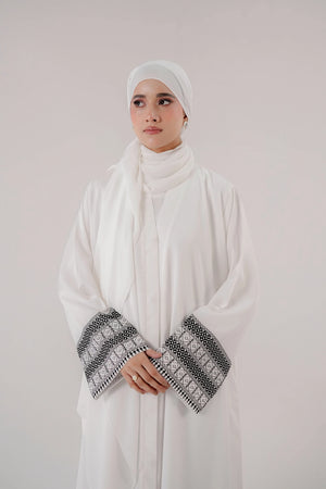 White Geometric Embroidered Abaya