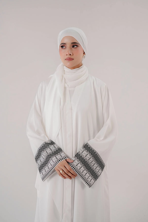 White Geometric Embroidered Abaya