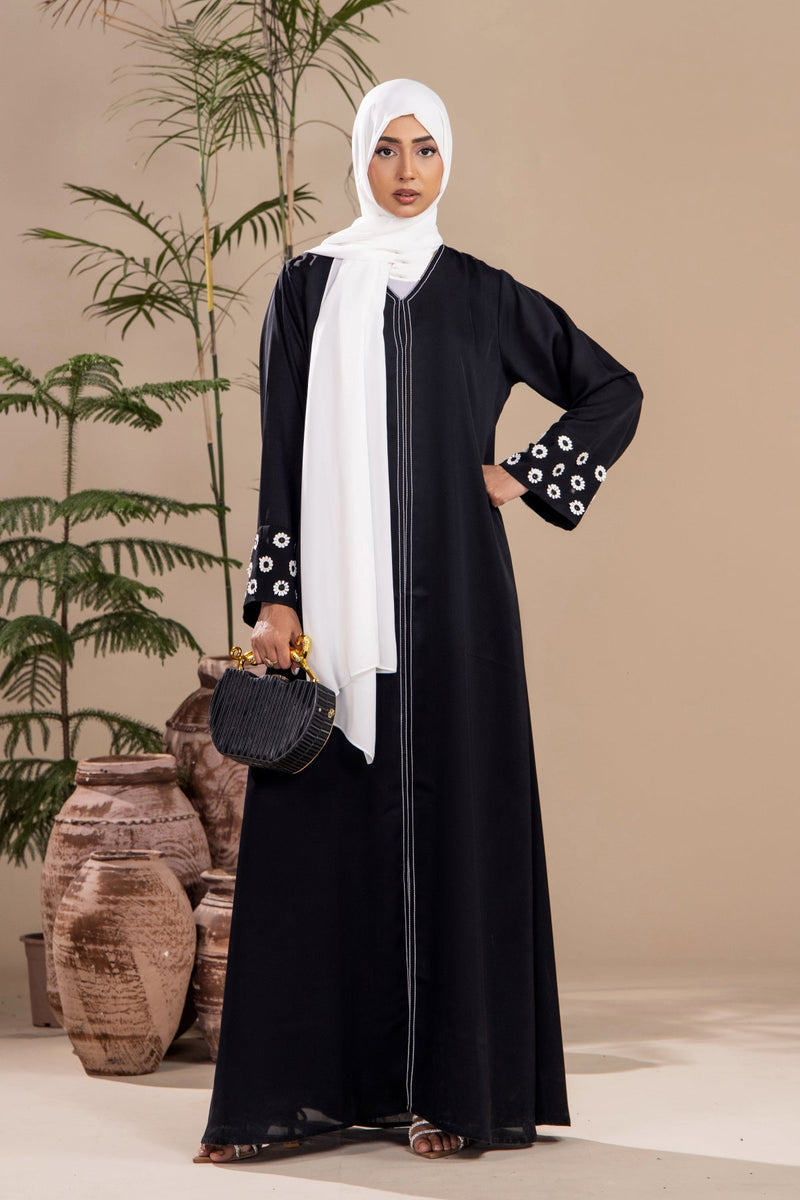 Black Floral Abaya - Malbus