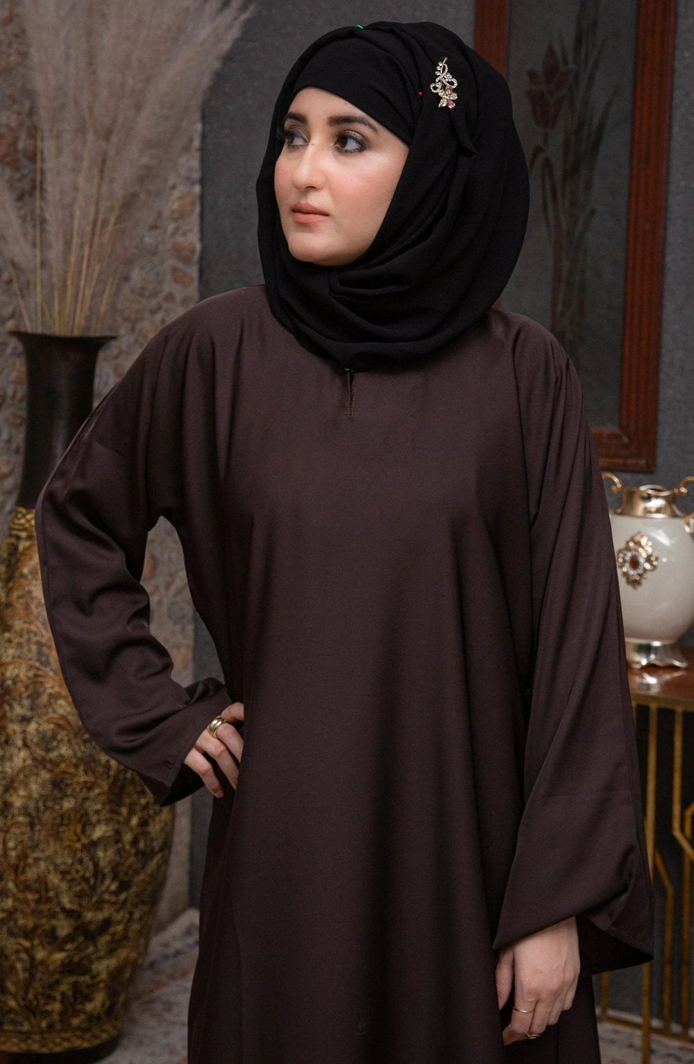 Chocolate Brown Plain Straight Closed Abaya - Malbus