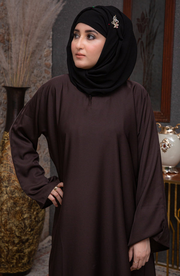 Chocolate Brown Plain Straight Closed Abaya