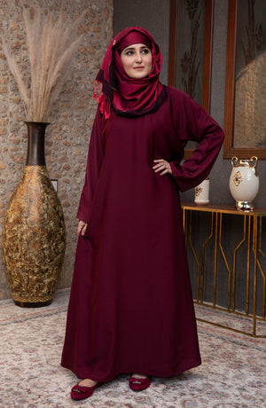 Maroon Plain Straight Closed Abaya