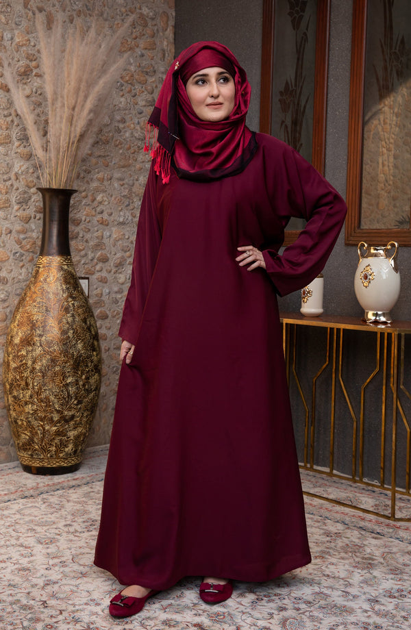 Maroon Plain Straight Closed Abaya