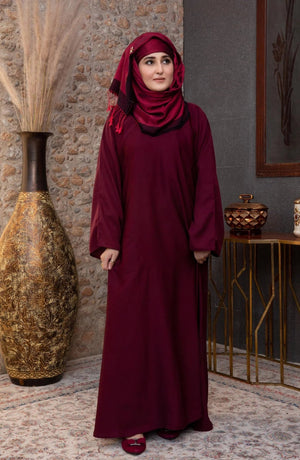 Maroon Plain Straight Closed Abaya - Malbus